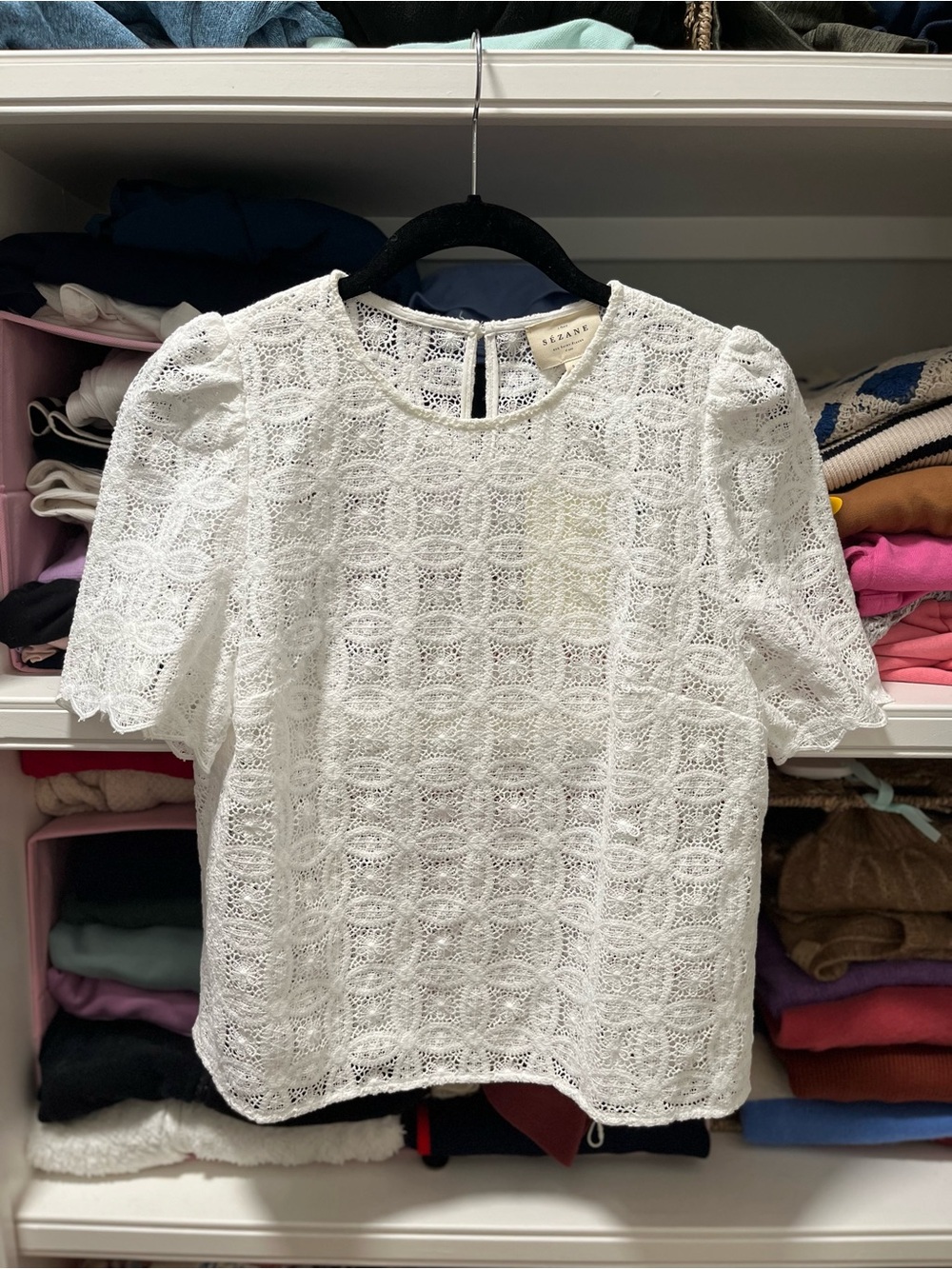 Sezane White Lace Short Sleeve LILO Blouse - Picture 5 of 8